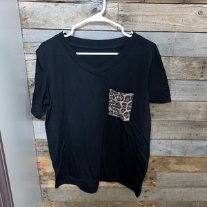 black tee w/ cheetah pocket